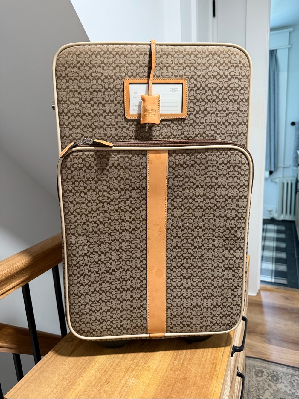 Vintage Coach Signature Rolling Carry-On Suitcase Luggage Tan Brown